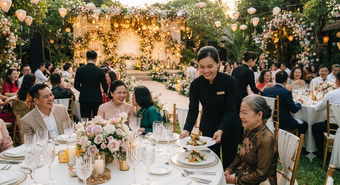 Nội dung cốt lõi trong việc kết hợp trang trí không gian và phục vụ khách mời
